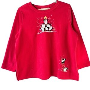 Christmas Penguin Fleece Sweatshirt Cozy Serendipity Whimsical Pullover Plus 2X